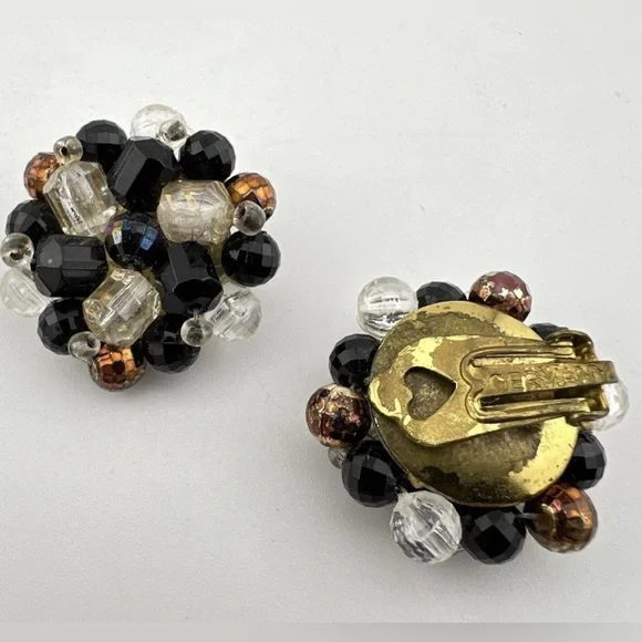 Vintage Germany stamped Black and Gold 5 Strand AB Beaded Necklace - Picture 12 of 14